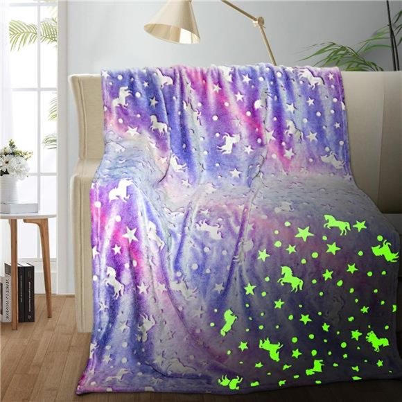 Unicorn Glow in The Dark Blanket, Unicorn Blanket for Girls/Kids, Kids Blankets - Picture 1 of 6